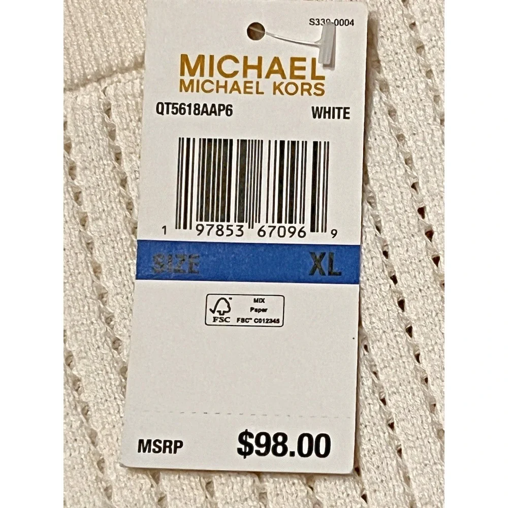 MICHAEL KORS Open Knit Short Sleeve Sweater WHITE Shoulder Detail  Sz XL H12